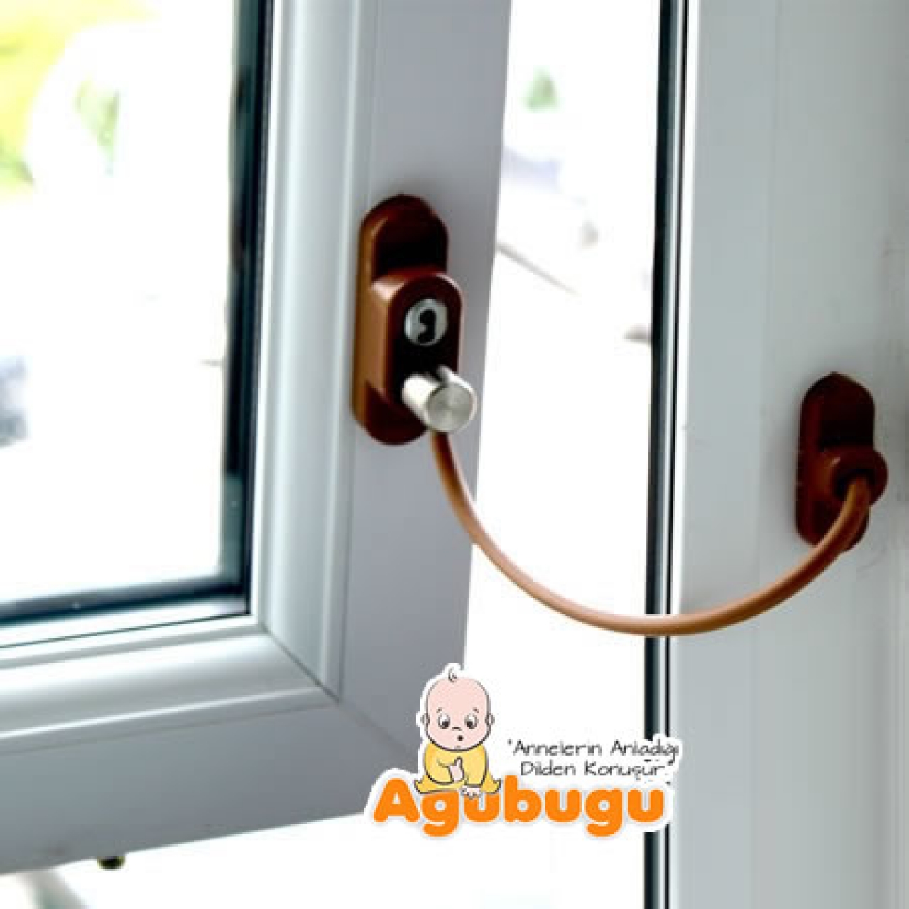 Kahverengi Pencere Çocuk Emniyet Kilidi – Anahtarlı ve Halatlı Pencere Kilidi