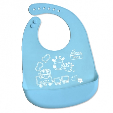 Agubugu Baby - Kaşıklı Mama Biberonu - Mavi + Silikon Bebek Mama Önlüğü - Mavi
